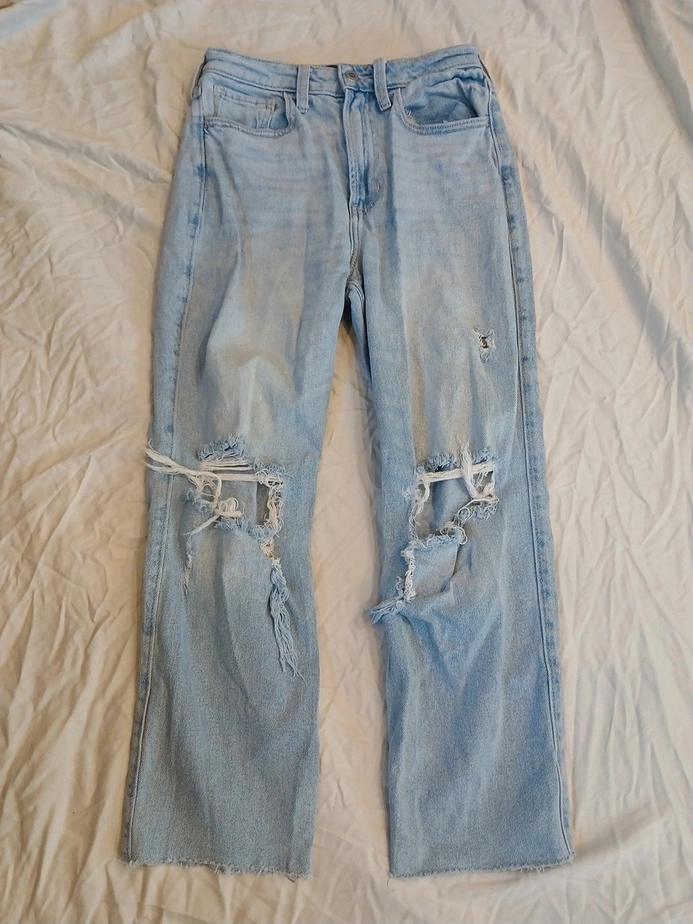 Hollister Light Blue Distressed Straight-Leg Jeans